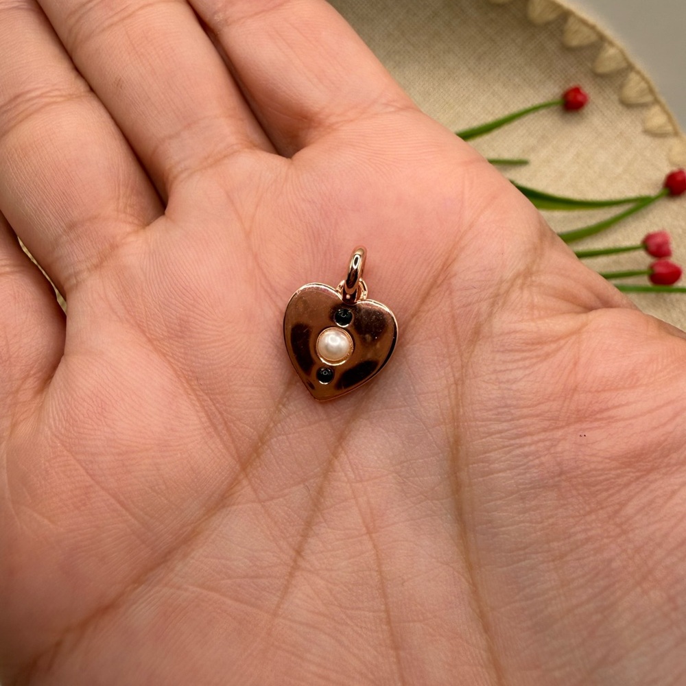Rose Gold Heart Pendant with Black and White Accents 925